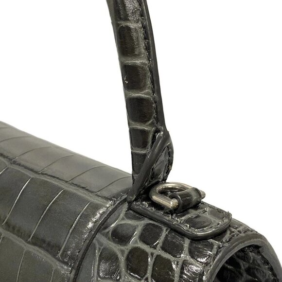 Auth BALENCIAGA Hourglass Top Handle Small 593546 Dark Gray Leather Handbag - Picture 10 of 16